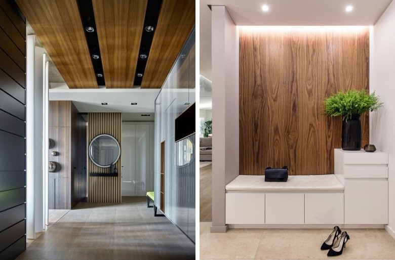 Laminate on the wall in the hallway interior - photo