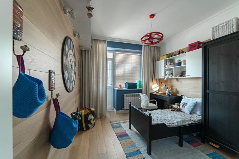 Laminate on the wall in the interior of a children's room - photo