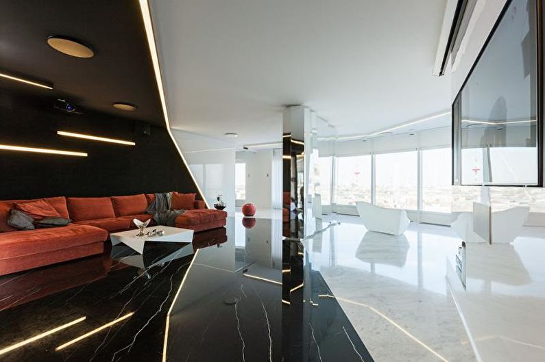 Living Room - High-tech style apartment design