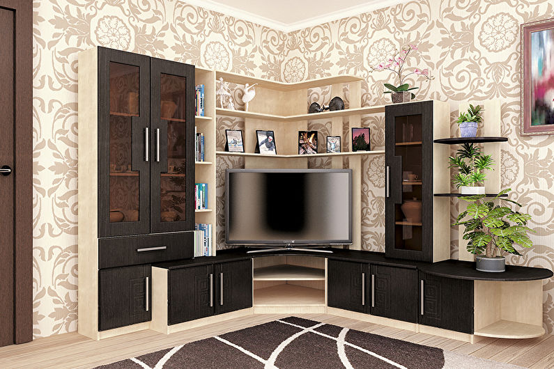 Wall in the living room in a modern style - types of walls according to configuration