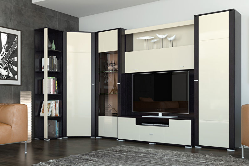 Wall in the living room in a modern style - types of walls according to configuration