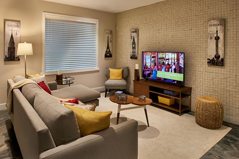 Wall in a small living room in a modern style
