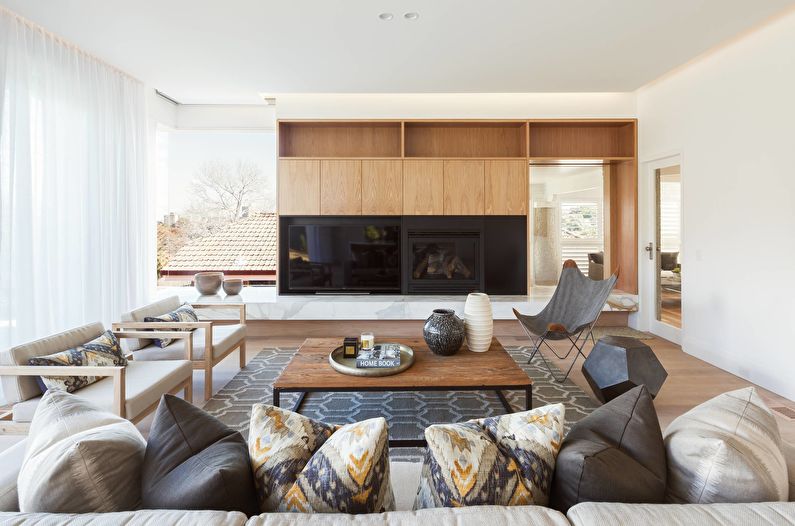 Wall in the living room in a modern style - photo