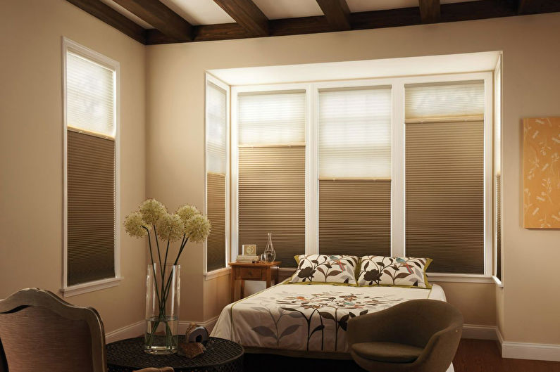 Rolled curtains for a bedroom