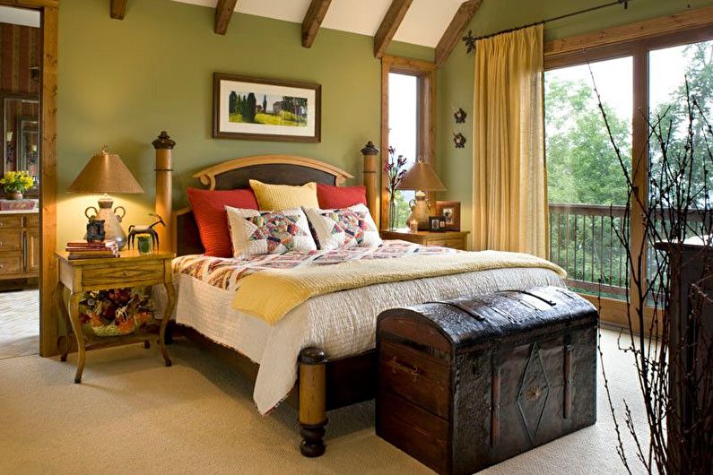 Design of a light green bedroom in Provence style