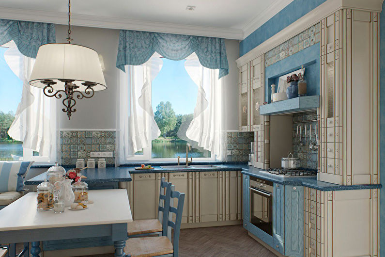 Blue provence style curtains