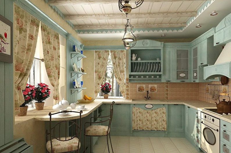 Provence style curtains in the kitchen - photo