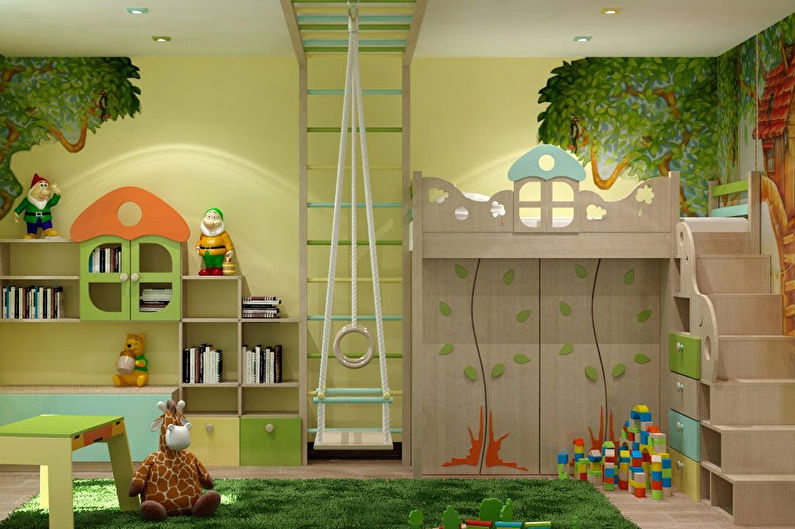 Green nursery para sa isang batang lalaki - Disenyo sa Panloob