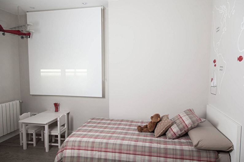 Grey nursery para sa batang lalaki - Disenyo sa Panloob
