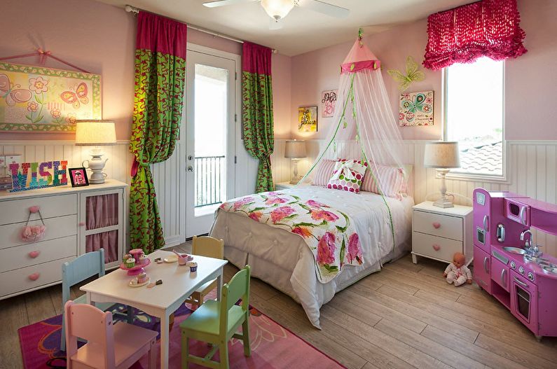 Design features of a children's room for a girl