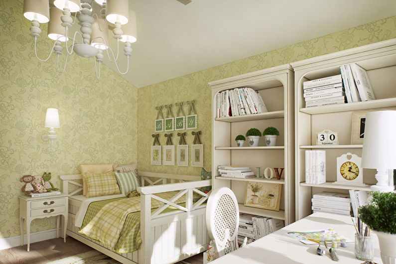 Design of a children's room for a girl in the style of Provence