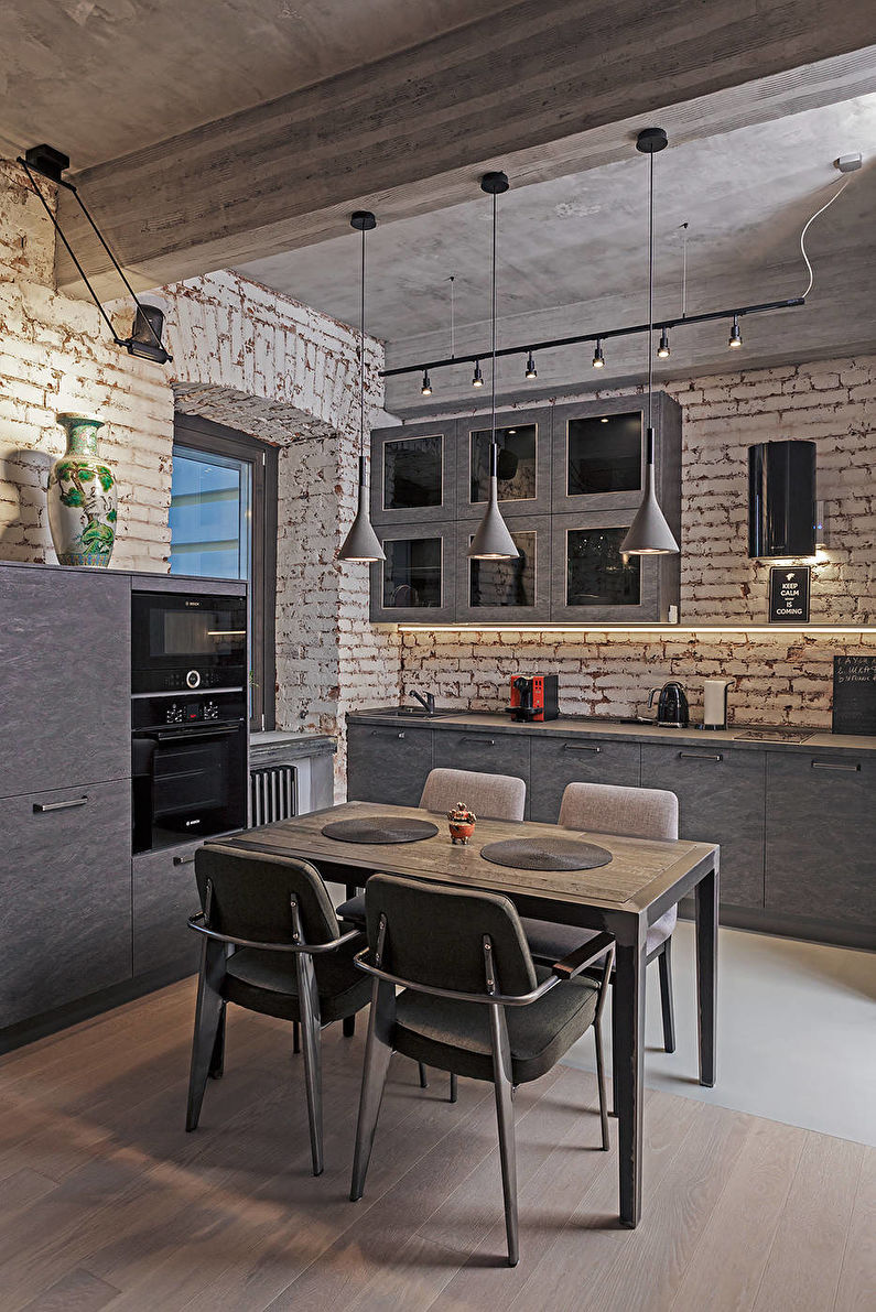 Kitchen design 12 sq.m. loft style