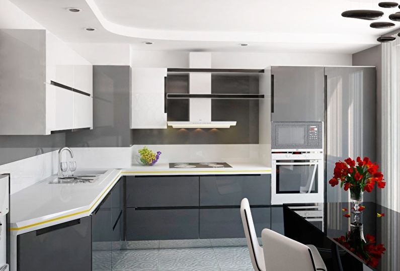 Gray kitchen 12 sq.m. - Interior Design