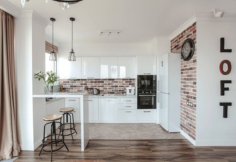 Kitchen design 12 sq.m. - ceiling decoration