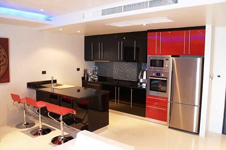 Red and black high-tech style kitchen - Interior Design