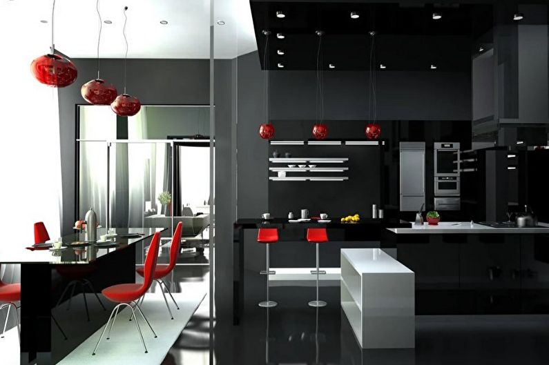 Red and black high-tech style kitchen - Interior Design