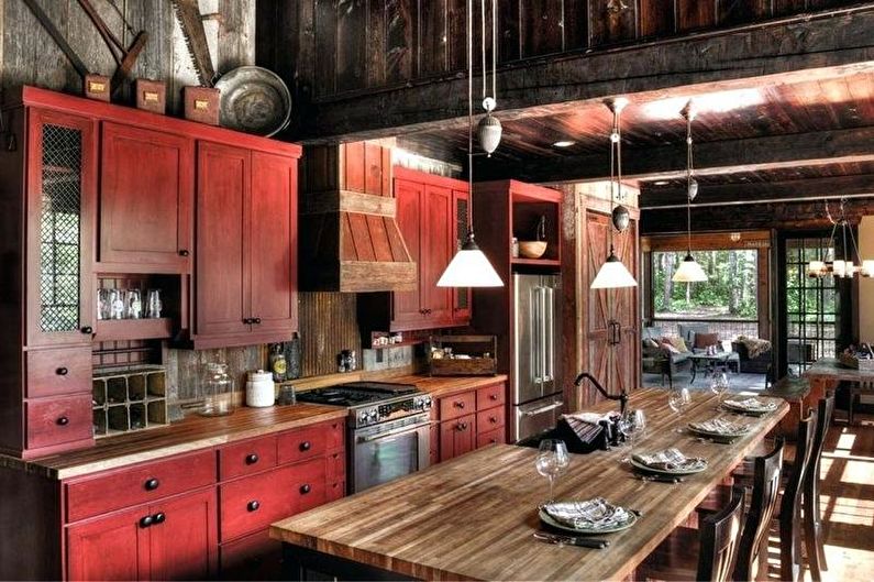 Red and black country style kitchen - Interior Design