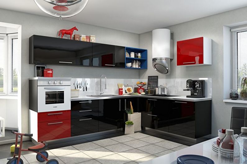Red and Black Kitchen Design - Floor Finish