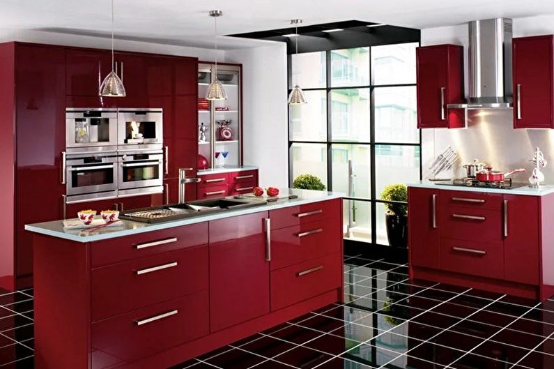 Red and Black Kitchen Design - Floor Finish