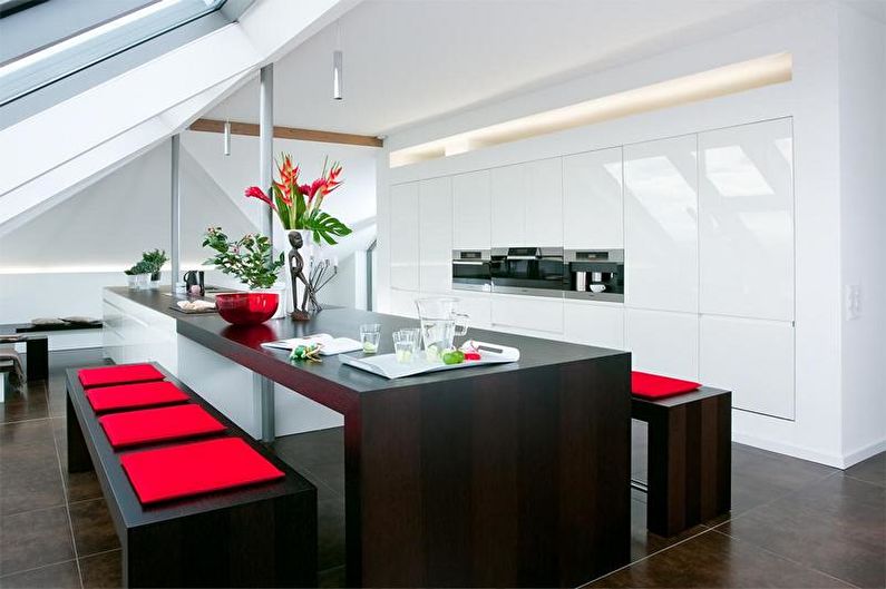 Design of a red-black kitchen - Decor and lighting