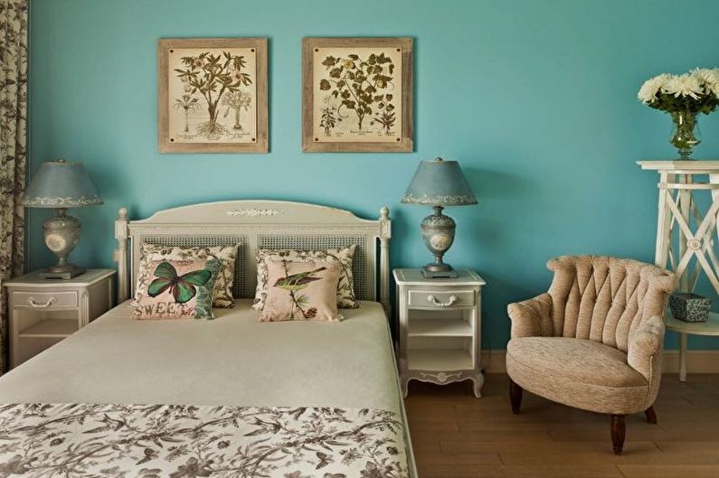 Turquoise bedroom in Provence style - Interior Design