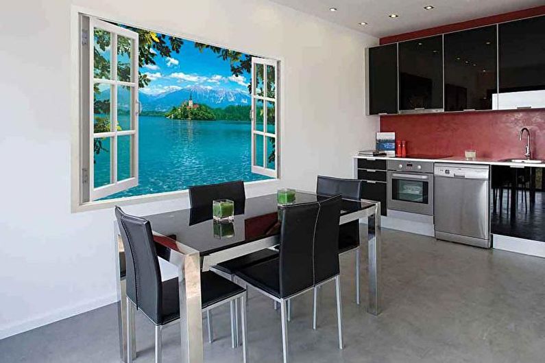 Wall mural in the interior of the kitchen - photo