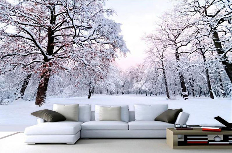 Wall mural in the living room interior - photo