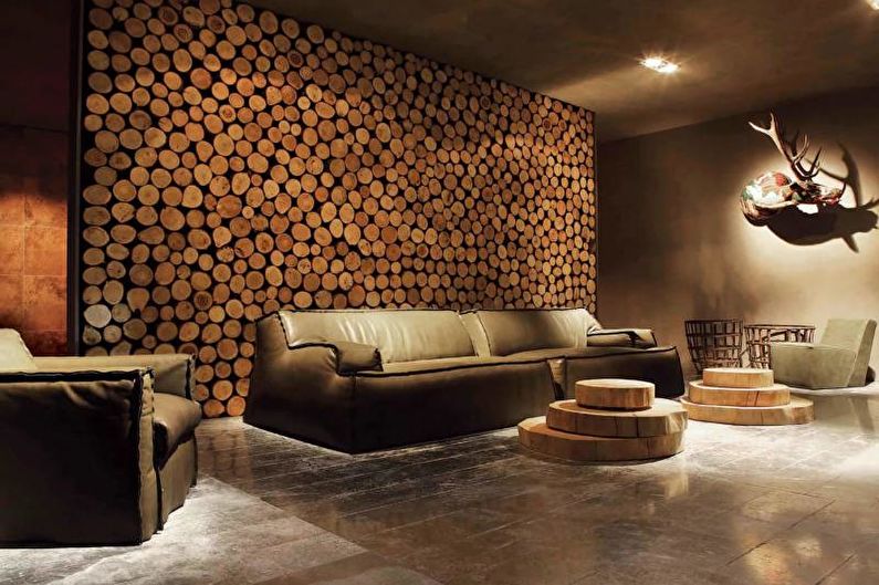 Wall mural in the living room interior - photo