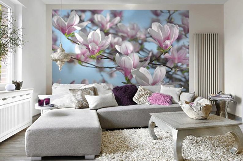 Wall mural in the living room interior - photo