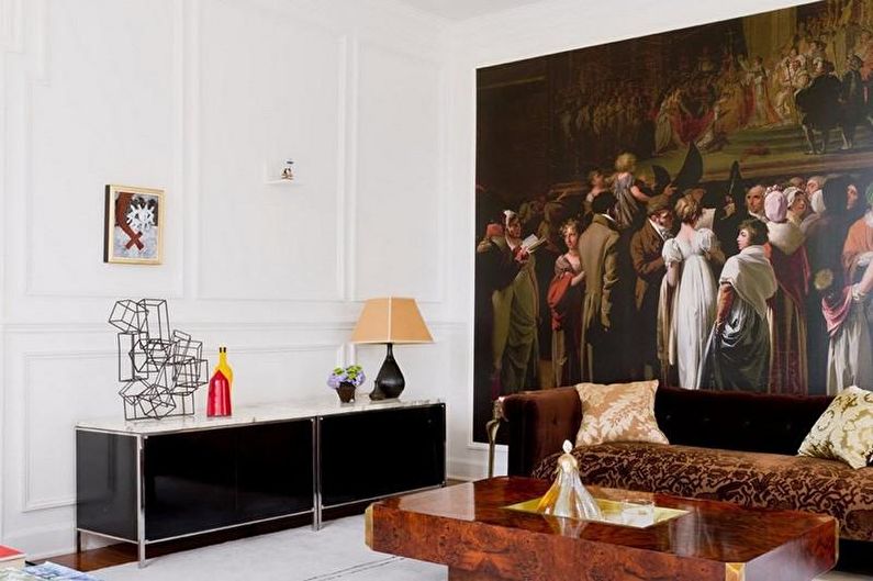 Wall mural in the living room interior - photo