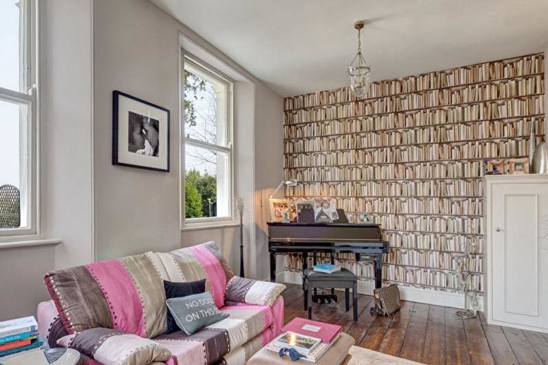 Wall mural in the living room interior - photo