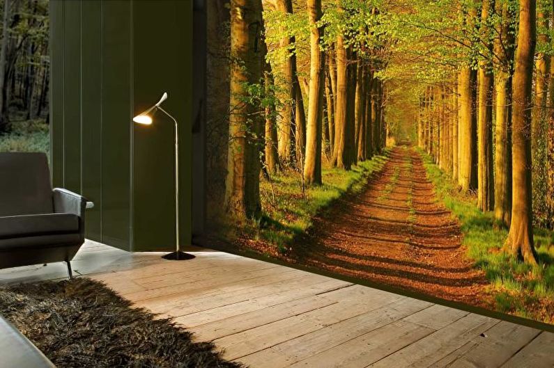Wall mural in the living room interior - photo