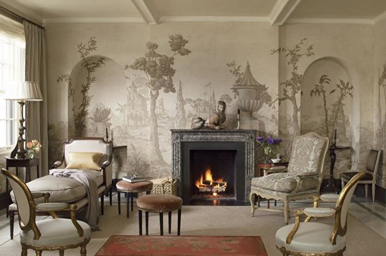 Wall mural in the living room interior - photo