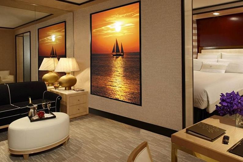 Wall mural in the living room interior - photo