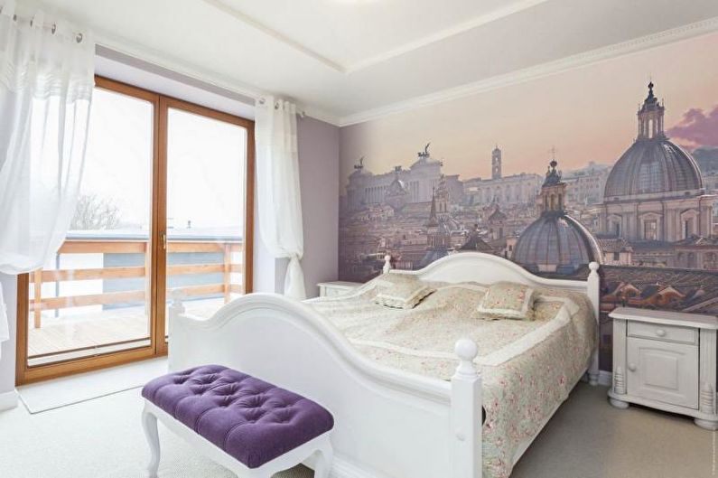 Wall mural in bedroom interior - photo