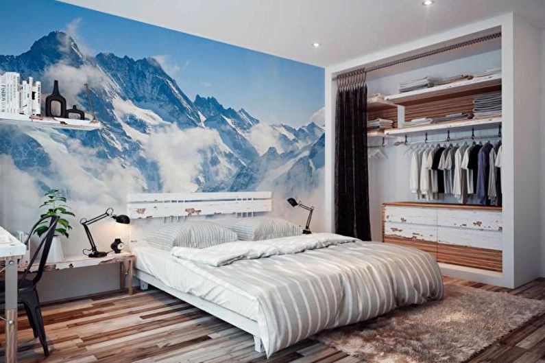 Wall mural in bedroom interior - photo