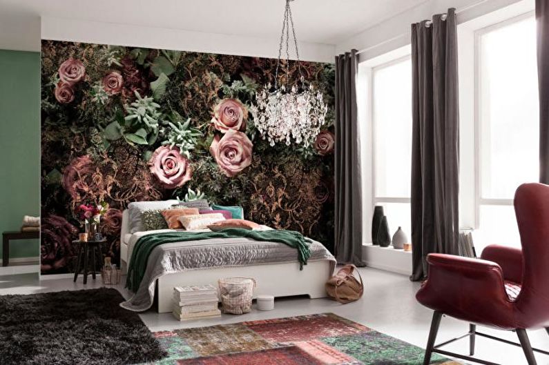 Wall mural in bedroom interior - photo
