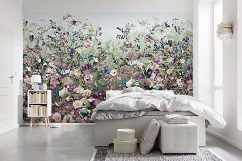 Wall mural in bedroom interior - photo