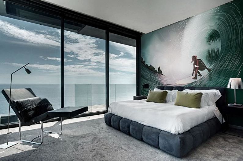 Wall mural in bedroom interior - photo