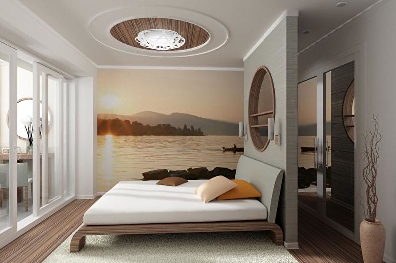 Wall mural in bedroom interior - photo