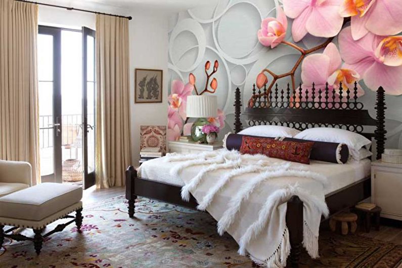Wall mural in bedroom interior - photo