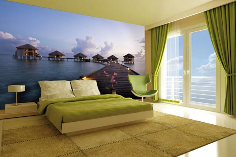 Wall mural in bedroom interior - photo