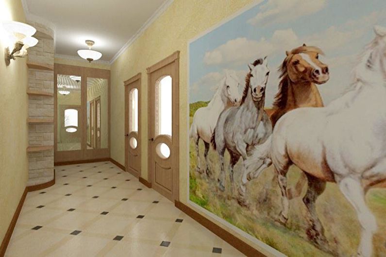 Wall mural in the hallway interior - photo