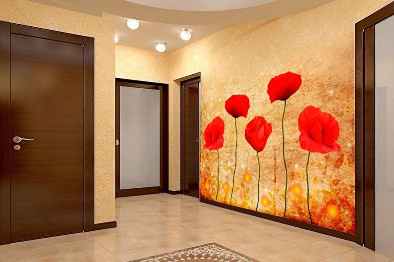 Wall mural in the hallway interior - photo