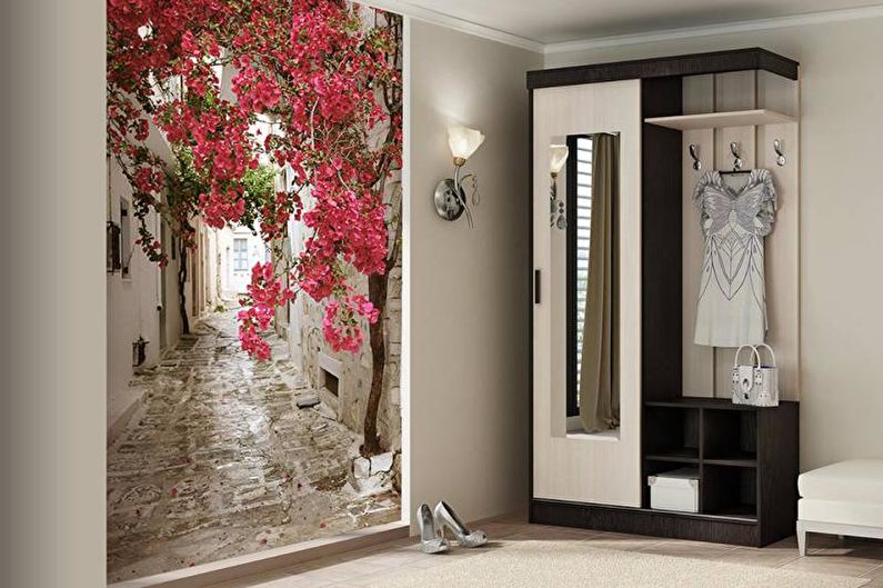 Wall mural in the hallway interior - photo
