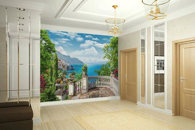 Wall mural in the hallway interior - photo