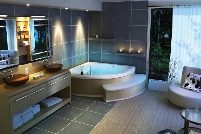 High-tech corner bathtub