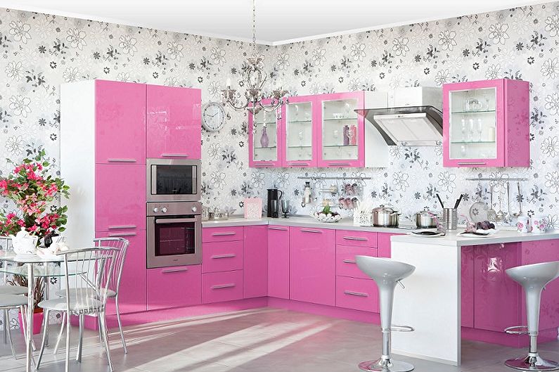 Pink kitchen - interior design photo