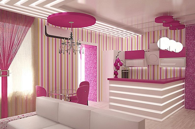 Pink kitchen - interior design photo