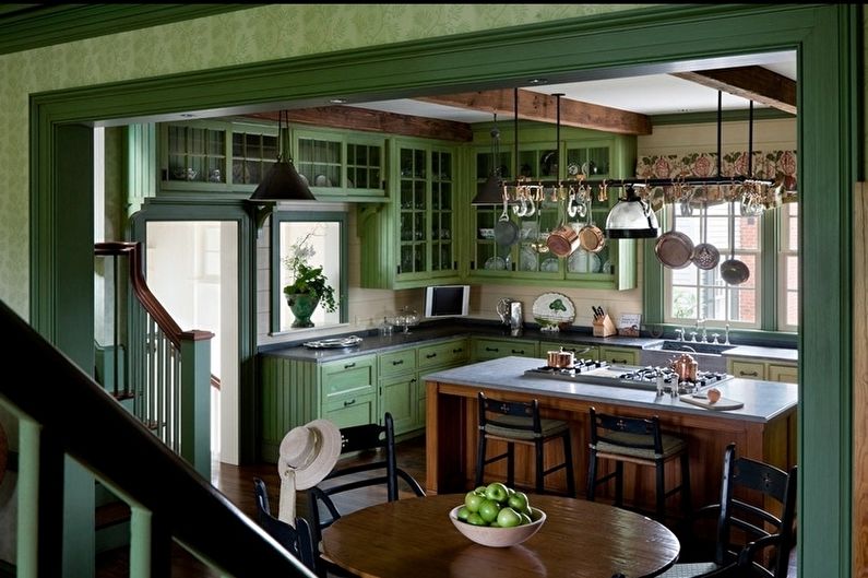 Green Country Style Kitchen - Interior Design